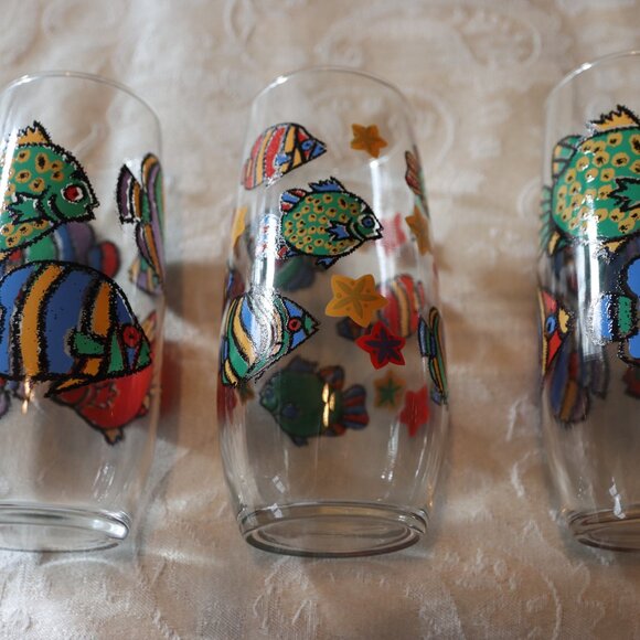 Vintage 80’s 90’s Libbey Tropical Fish Graphic Drinking Glasses Set of 3 - Picture 15 of 16
